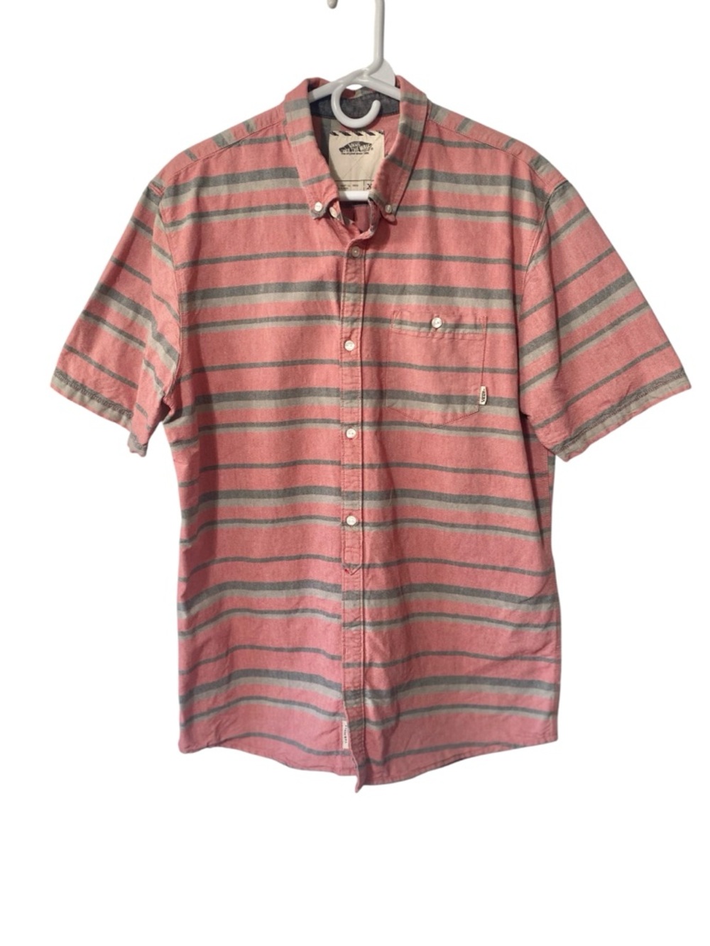 Vans Off The Wall Button-Down Short Sleeve Striped Shirt - Red/Gray Size XL
